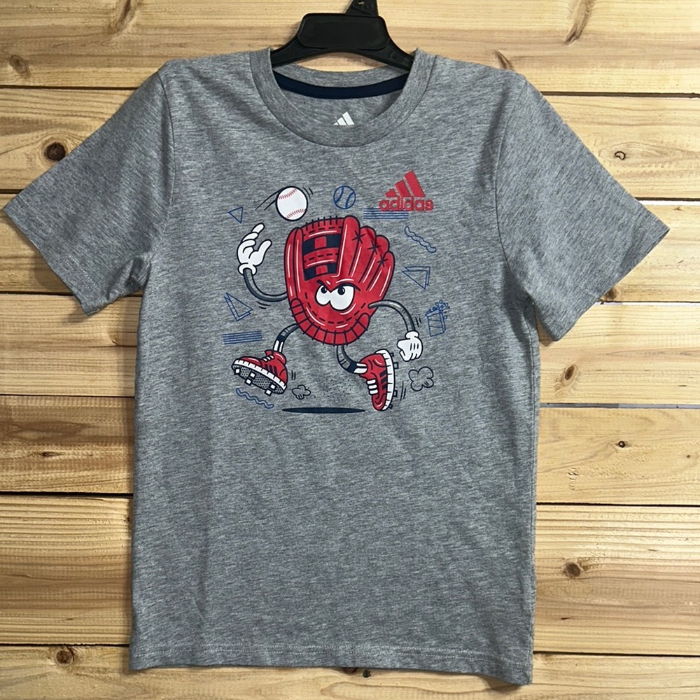 Adidas Gray and Red Kids Short Sleeve Tee